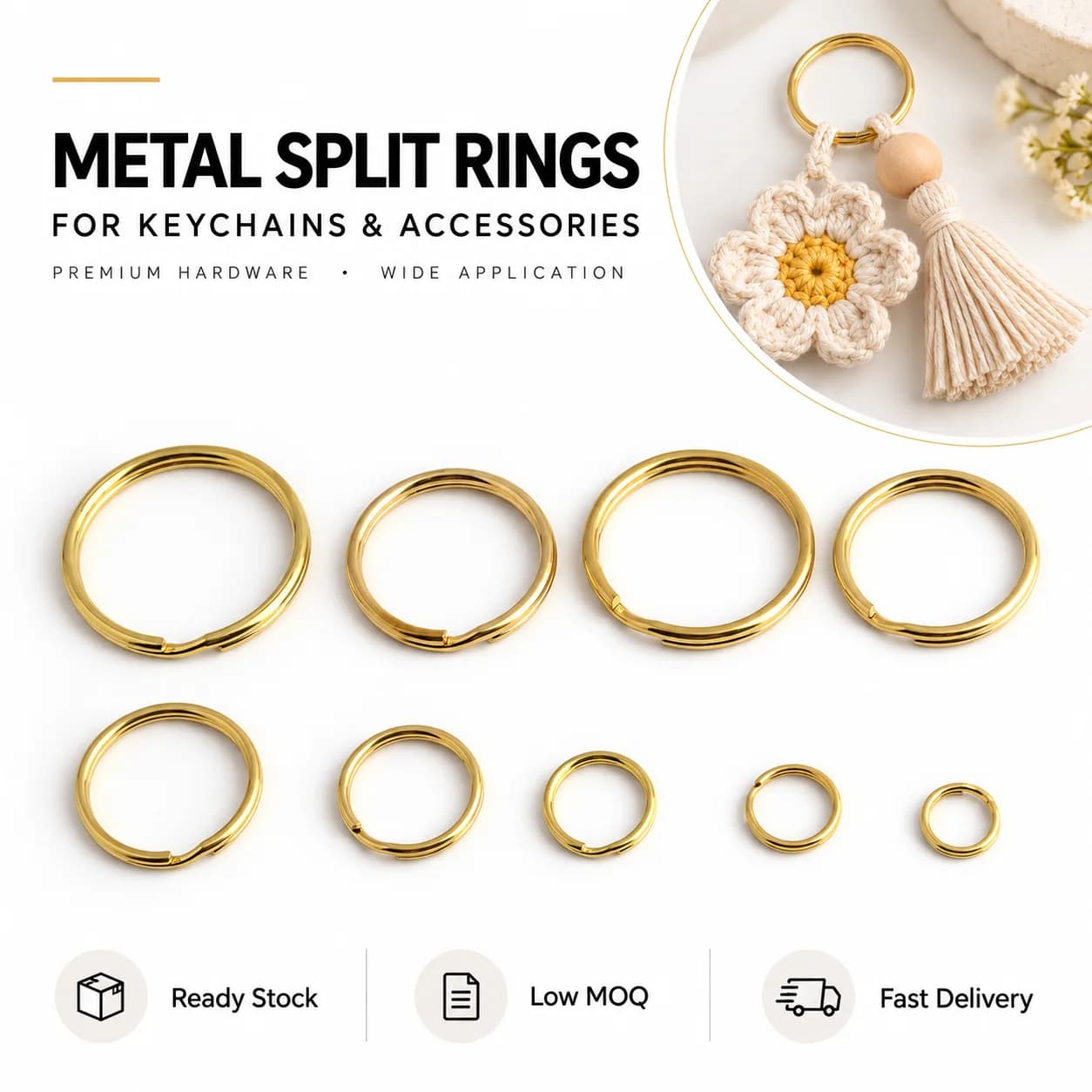 Eco Friendly Lead Free Solid Brass Split Ring Heavy Duty Double Loop Round, front view