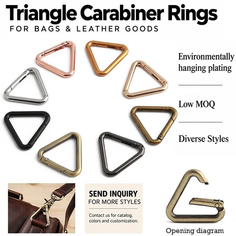 Portable Triangle Spring Open Ring Metal Buckle Bag Quick Link Shoulder Strap, front view