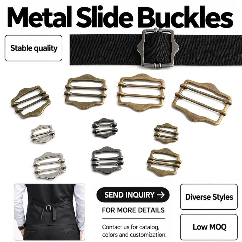 Metal Tri Glide Slide Adjuster Buckle Double Bar Webbing Strap Slider, front view