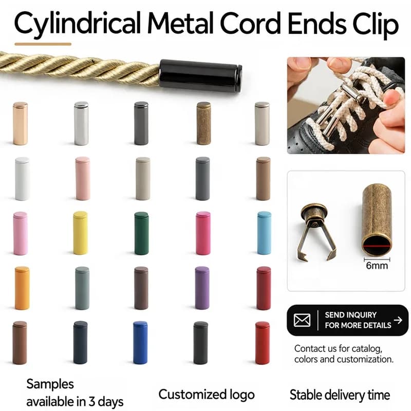 Custom Metal Cord End Caps Cylindrical Aglets Shoelace Tips Drawstring Ends, front view