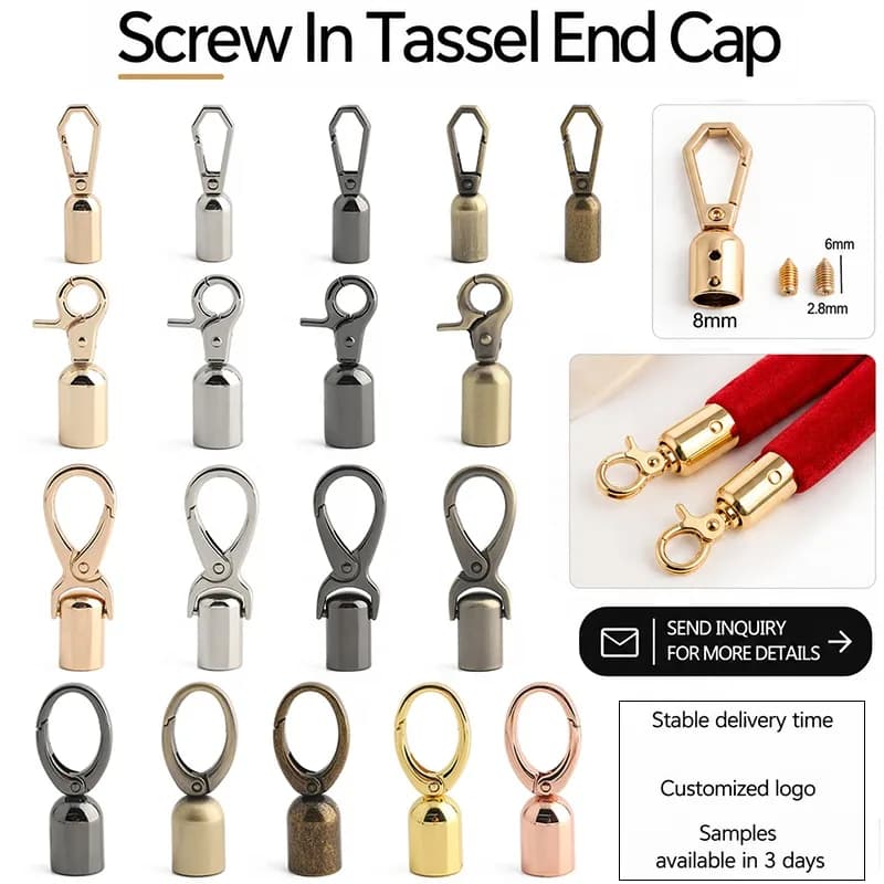Metal Tassel Cord End Caps Drawstring Rope End Tips Removable Metal Spring Clip, front view
