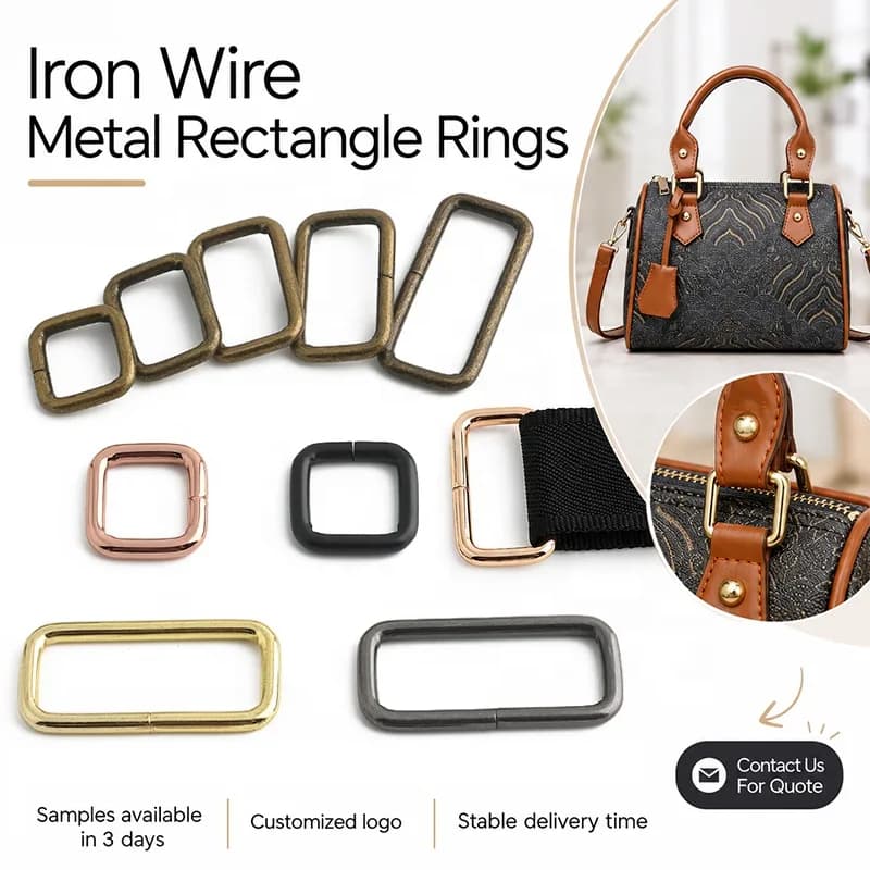 Square Strap Adjustable Buckle Loops Iron Wire Metal Rectangle Rings Clasp, front view