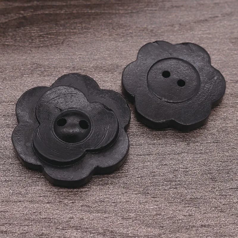 Natural Wood 4-Hole Lace-Tied Button Engraved Decorative Sewing Button for, front view