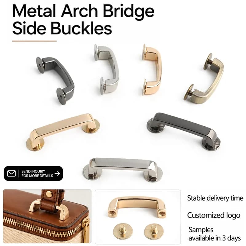 Custom Zinc Alloy Domed Flat Bridge Buckles Bag Handle Strap Connector, front view