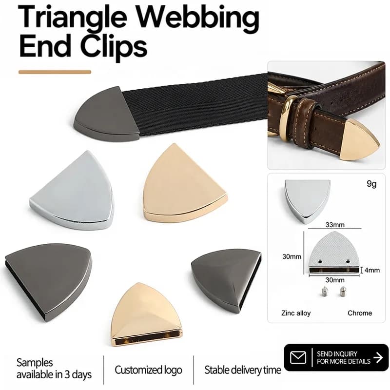 Triangle Webbing End Clips Zinc Alloy Metal Belt Tip Enclosures Strap End Caps, front view