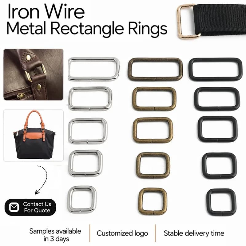 Die Cast Square Adjustable Buckle Loops Iron Wire Metal Rectangle Ring Clasp, front view