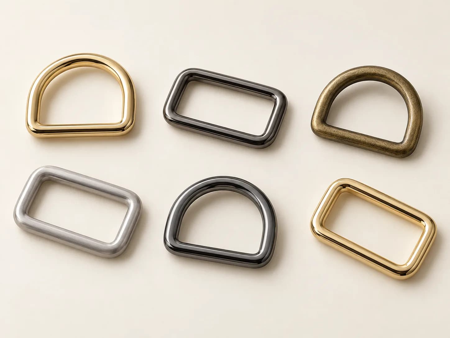 Illustrative collection image of unbranded metal D rings and strap rings