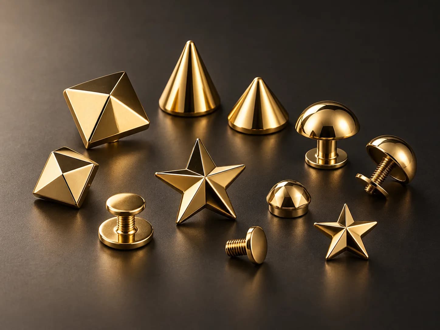 Illustrative collection image of gold-tone punk studs for fashion accessories