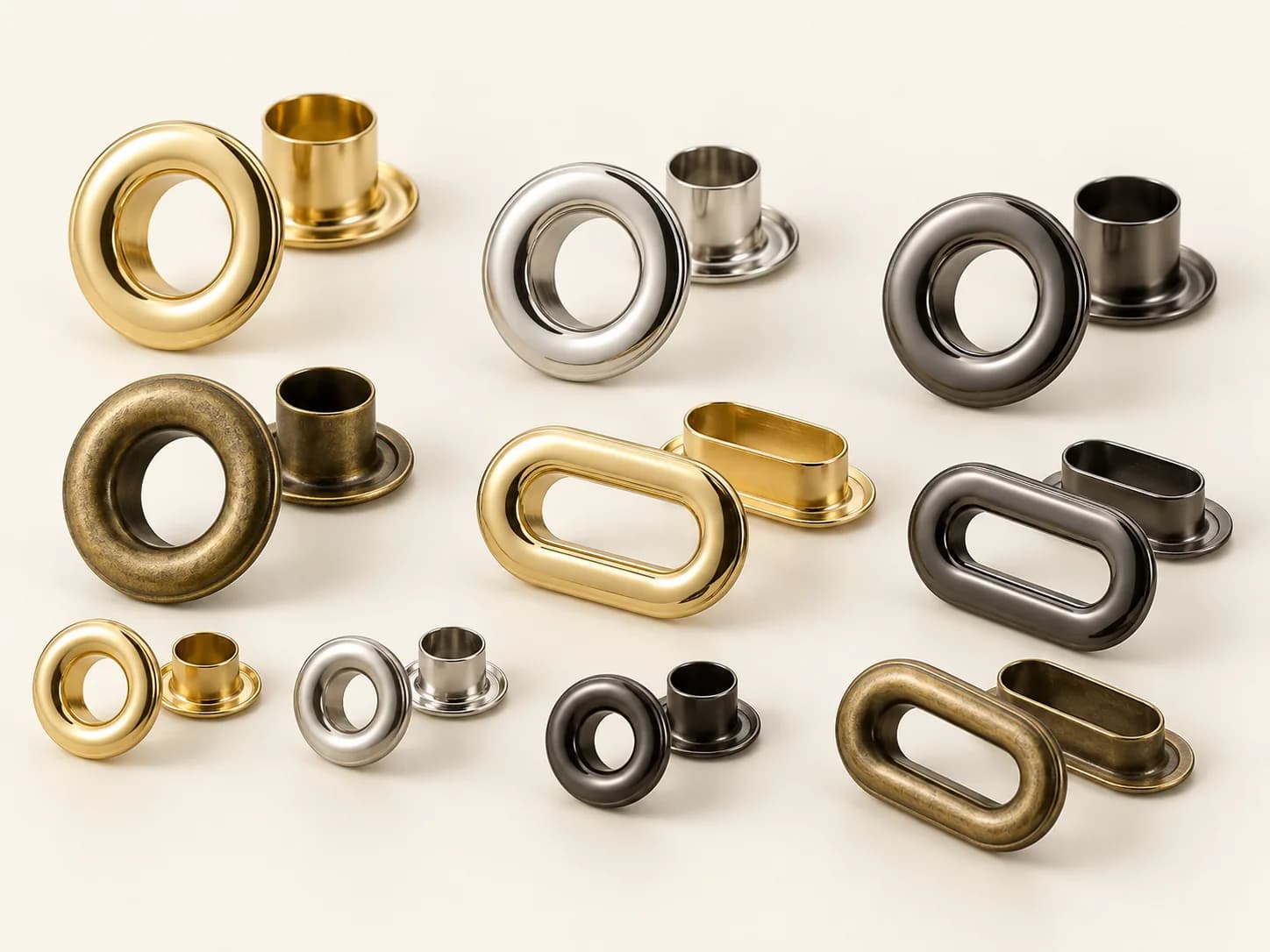 Illustrative collection image of unbranded metal shoe eyelets and grommets
