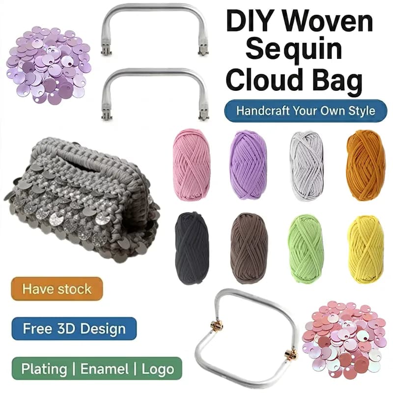 DIY Knitting Crochet Setsequins Handbag Kit PU Leather Purse Satchel Sewing Set, front view