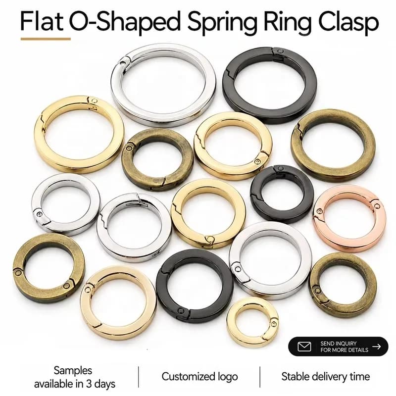 Zinc Alloy Metal Flat O Shaped Spring Ring Clasp Open Round Snap Closure Ring, front view