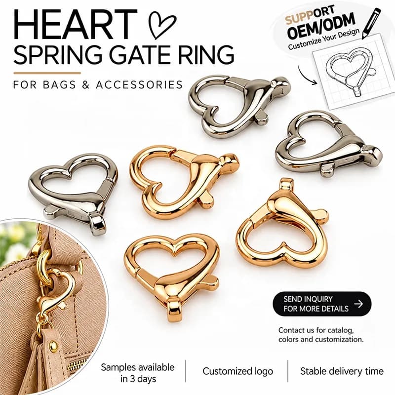 Heart Shaped Metal Spring Clasp Decorative Snap Closure Love Lobster Buckle Bag, front view