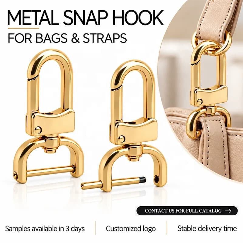 Detachable Metal Swivel Snap Hook with Screw Bar No Sew Purse Rotating Spring, front view