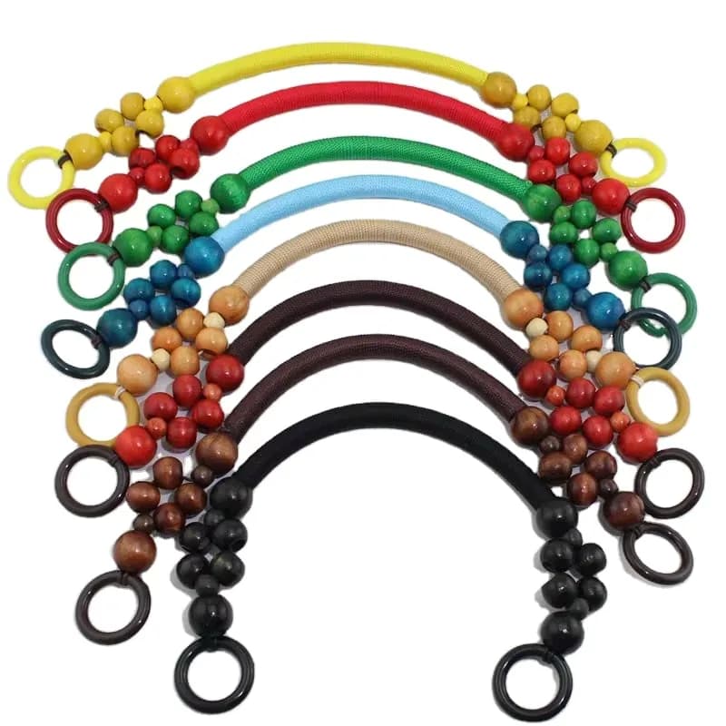 Wood Bead Rope Handle 47cm - 10 Colors Natural Wood Handles for DIY Tote Bags, front view