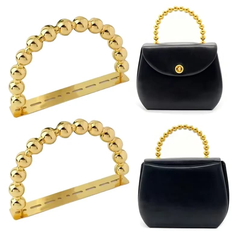 2026 New Arrive Golden 10X6cm Alloy Solid Beads D Handle Woman Purse Handbag, front view