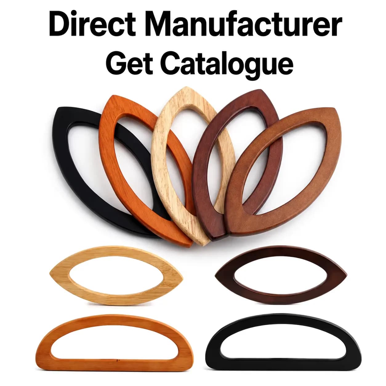 Vintage Macrame Wood Handle Handbag Accessories for DIY Crochet Bags Wooden, front view