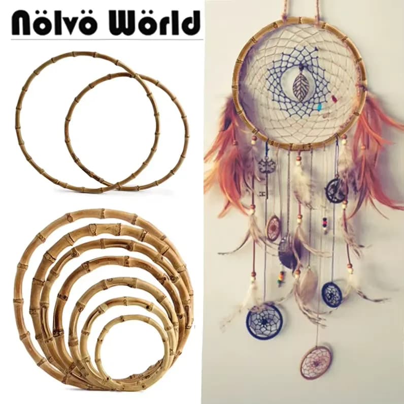 Round Bamboo Bag Handle 10/12/13/15/18/22cm - Natural Replacement Purse Frame, front view