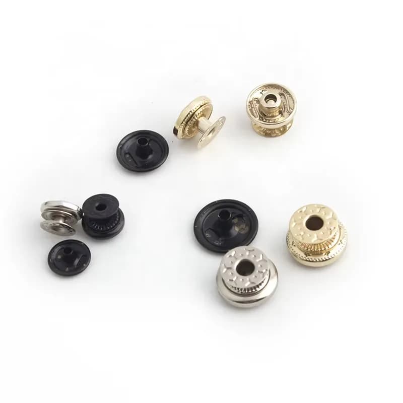 Custom Four Part Plated Press Snap Fasteners Buttons Screw Studs Rivets, front view