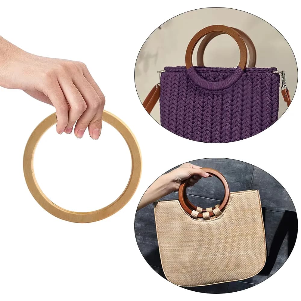 OEM Plywood Bag Handles 11cm Circle Ring Top Purse Handles for Handbag Tote Bag, front view
