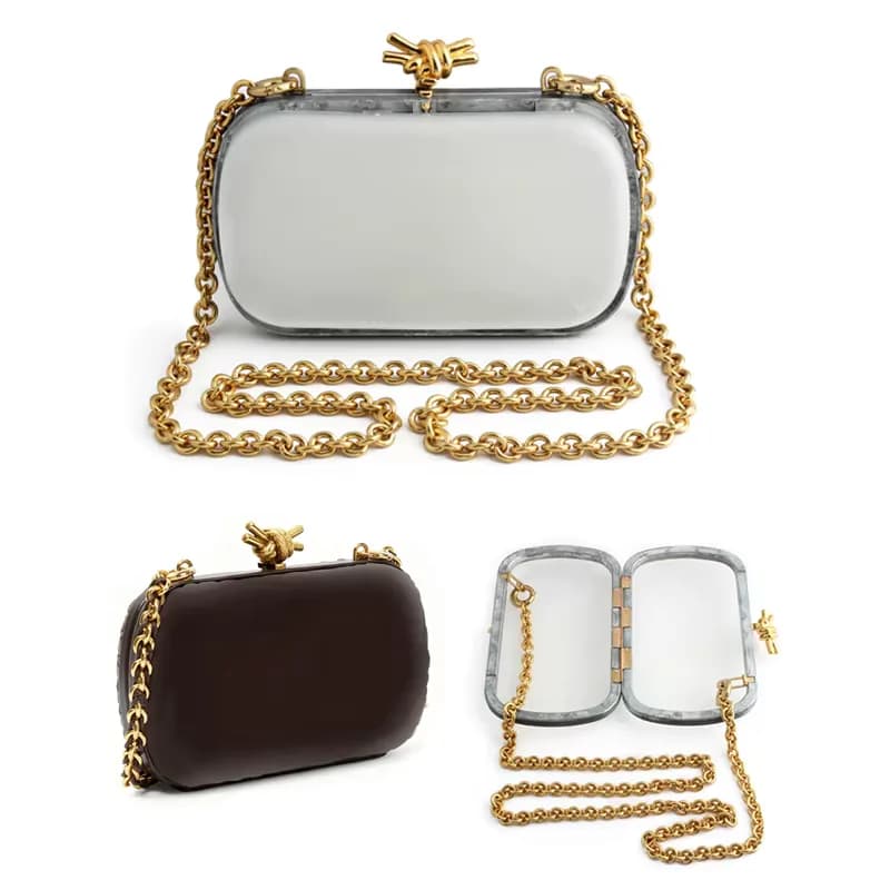 Gold Black Shell Metal Purse Frame, Elegant New Knots Head Lock Clutch Box Frame, front view