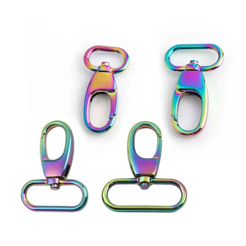 38mm Belt Strong rainbow Keychain PVD Metal Round Eye Swivel Snap Lobster Clasp, front view