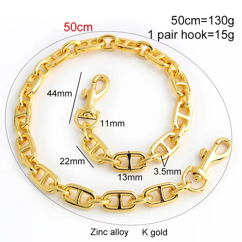 50cm Long Diy Custom Gold Silver Small Metal Zinc Alloy Shoulder Chain Strap, front view