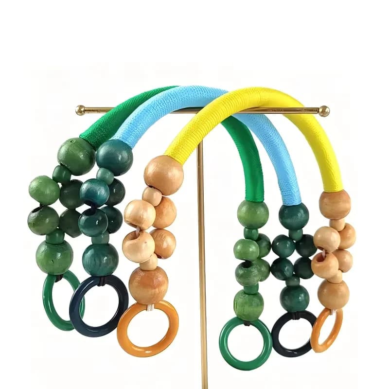 10 Colors Women Wooden Bead Rope Eco-Friendly Durable Bag Strap Handle Wrapped, front view