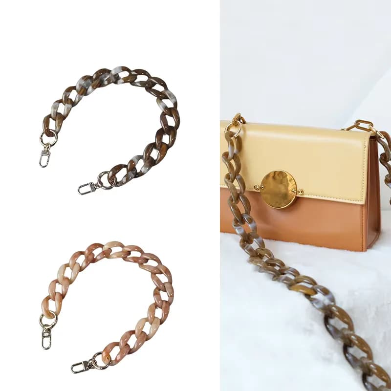 New Retro Amber Colors Acrylic Resin Plastic Purse Frame Strap Matte Chunk, front view