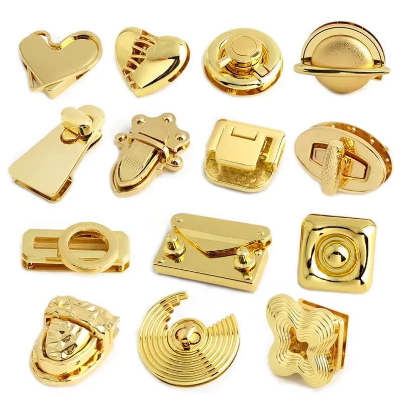 New Fashion Metal Custom Decorative Purse Bag Snap Gold Flap Closure Lock Box, front view