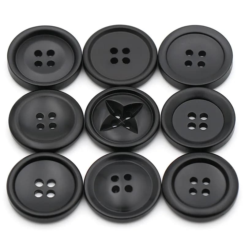 Customized Recycled Plastic Resin 4 Hole Button, Black Color Buttons for, front view