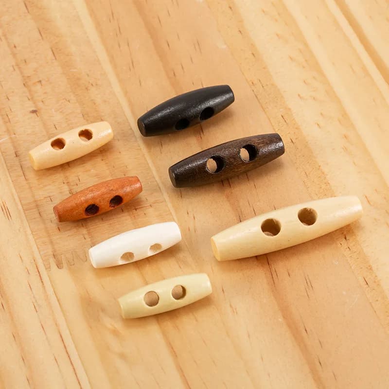 50mm Diameter 2 Holes Wood Button Shank on Back Star Boot Leather Loop Toggle, front view