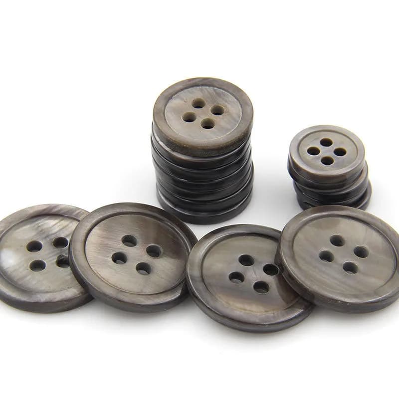 Direct Freshwater Shell Buttons Small Round Edge Four Hole Buttons Gray Brown, front view