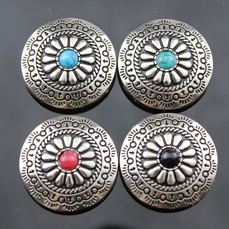 Hot Selling 30mm Custom Turquoise Diy Metal Conchos for Jeans Leather Bag, front view