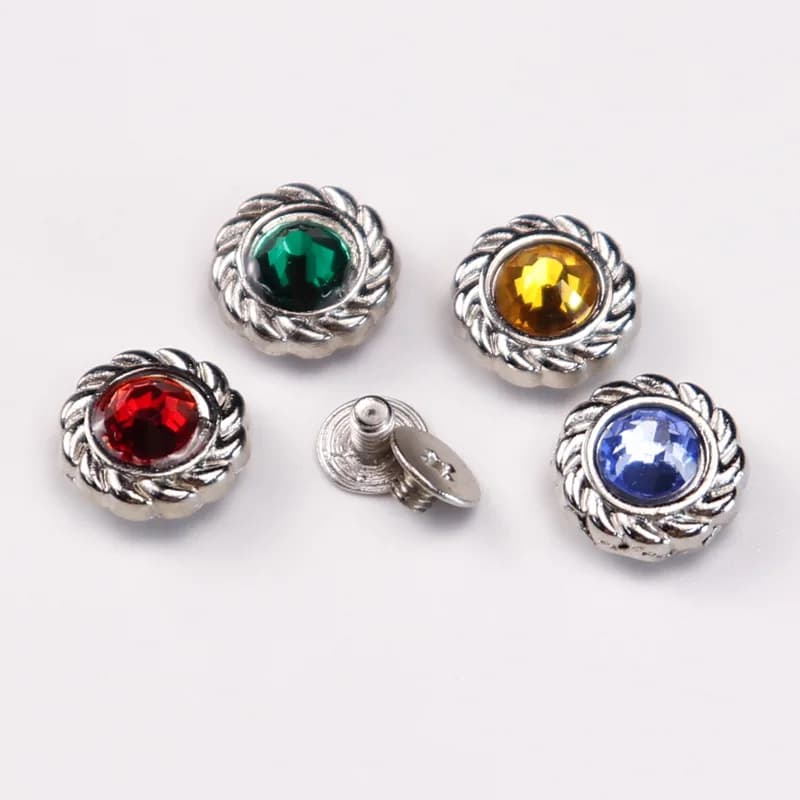 Metal Conchos With Screw Factory Coin Conchos Decorative With Crystal for Belt, front view