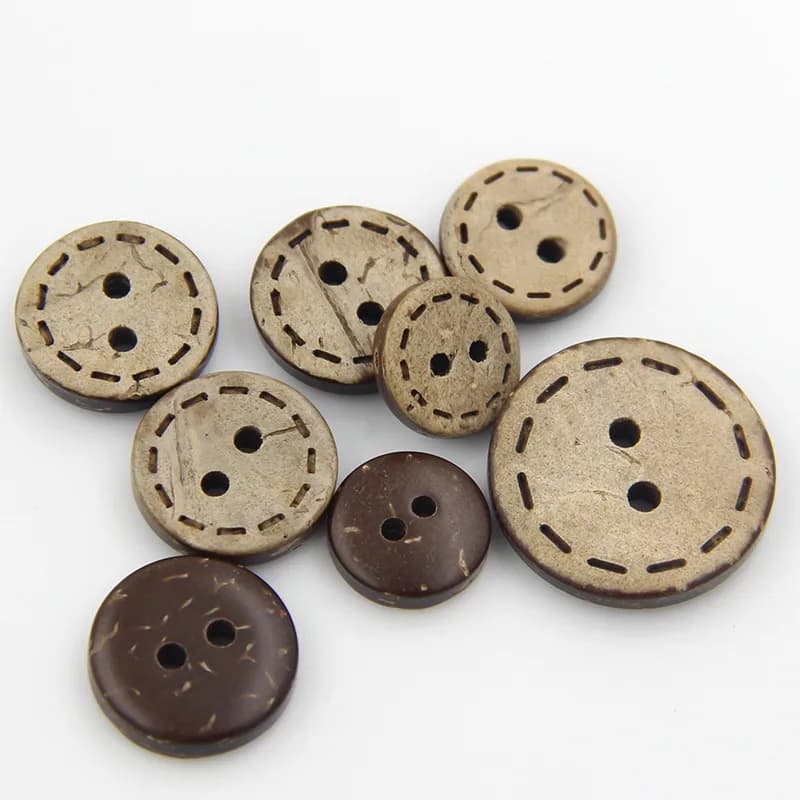 2-Hole Round Flat Wooden Buttons Natural Coconut Decorative Eco-Friendly, front view