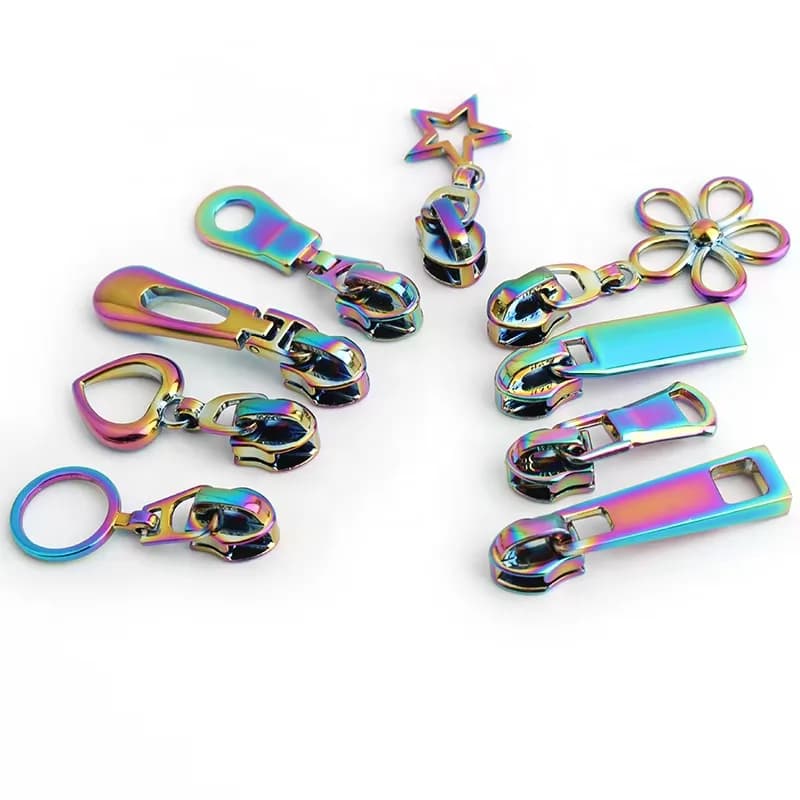 Exquisite Rainbow Color Metal Zipper Puller Slider Creative Pattern Nylon, front view