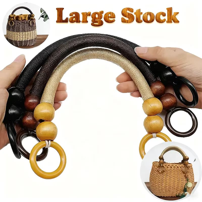 Colorful Bag Wood Accessories Decorative Handbag DIY Wooden Bead Nylon Rope, front view