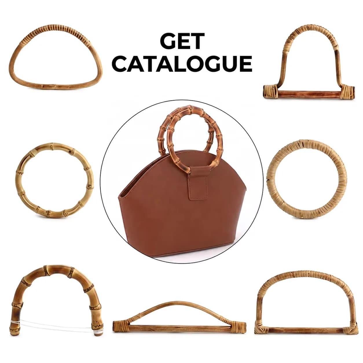 Natural Rattan Bamboo Bag Handle - Real Bamboo Purse Handle for DIY Handbag, front view