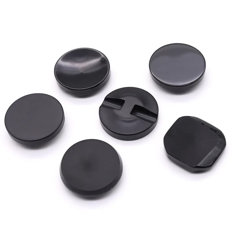 Round and Square Different Holes Black Plastic Resin Button for Clothes Four, front view
