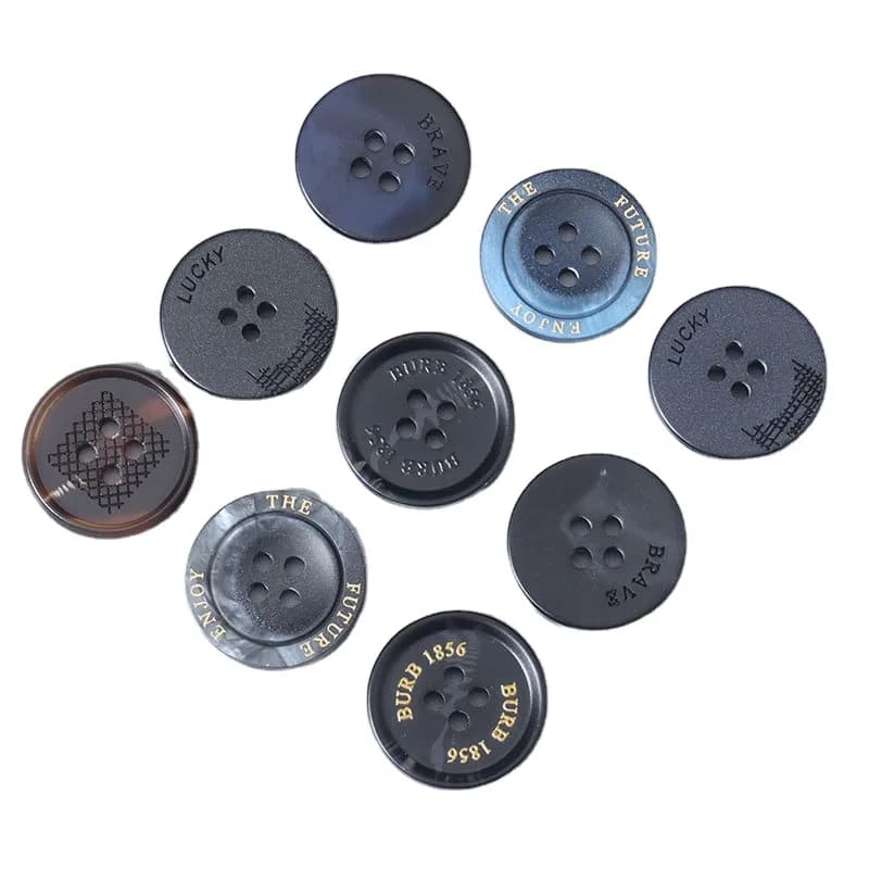 Button DIY Gold Plating Logo Customized Colors Round Four Holes Resin Shirt, front view