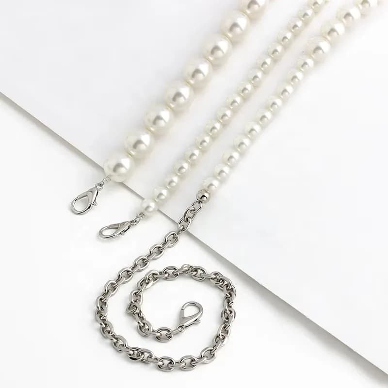 High-quality Beaded Pearl Bag Chain Shoulder Strap Diy Handbag Purse Handle, front view