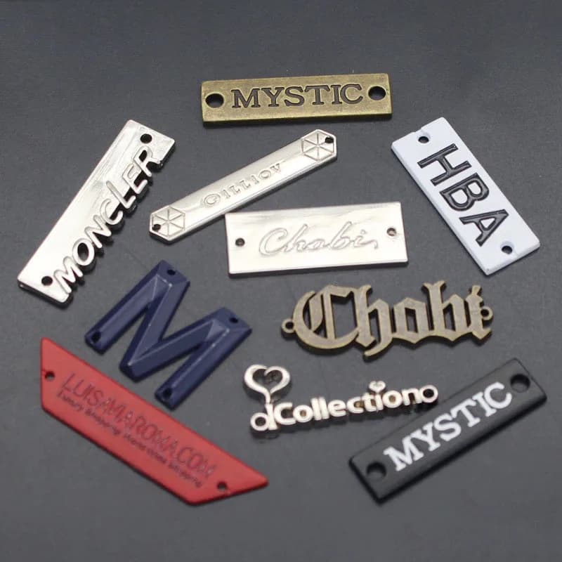 Factory Custom Letter logo Engraved Metal Labels Metal Name Plates for Bags and Clothing Labels - view 1