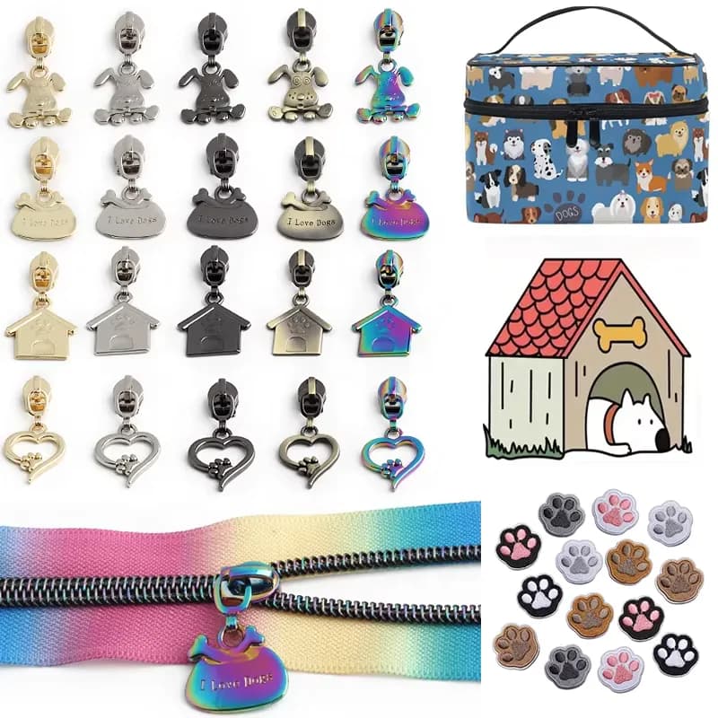 Factory Dog Lover Design Metal 5# Slider Zipper Luggage Clothing Zipper Head, front view