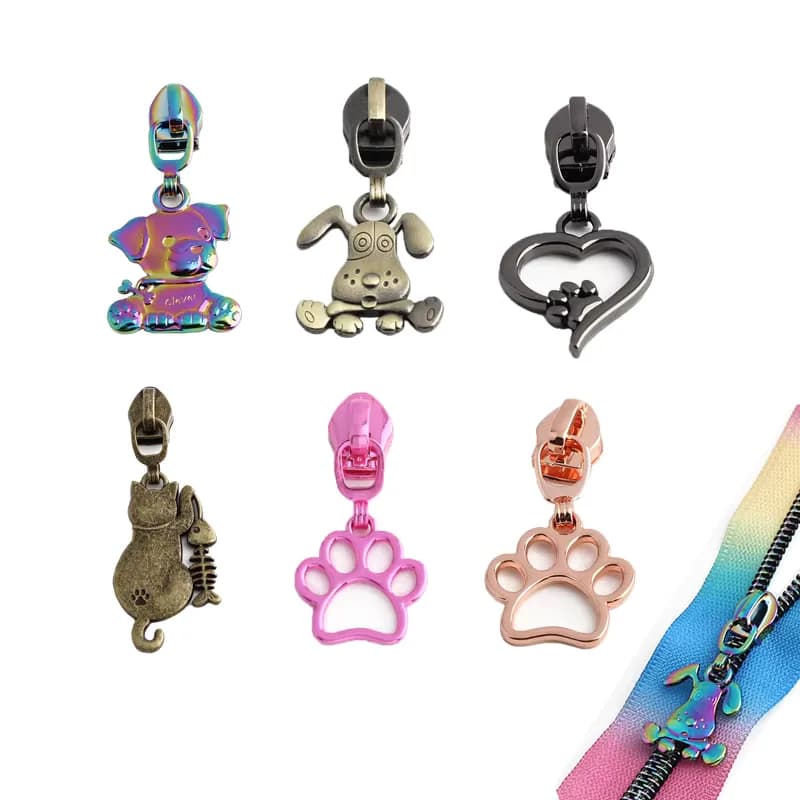Custom Logo Small Animals Pet Dog Footprint Cat Lock Head Zipper Sliders Zipper, front view