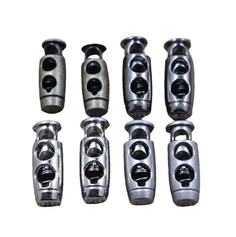 Custom Double Hole Metal Cord Locks Stopper Drawstring Rope Elastic End Zipper, front view