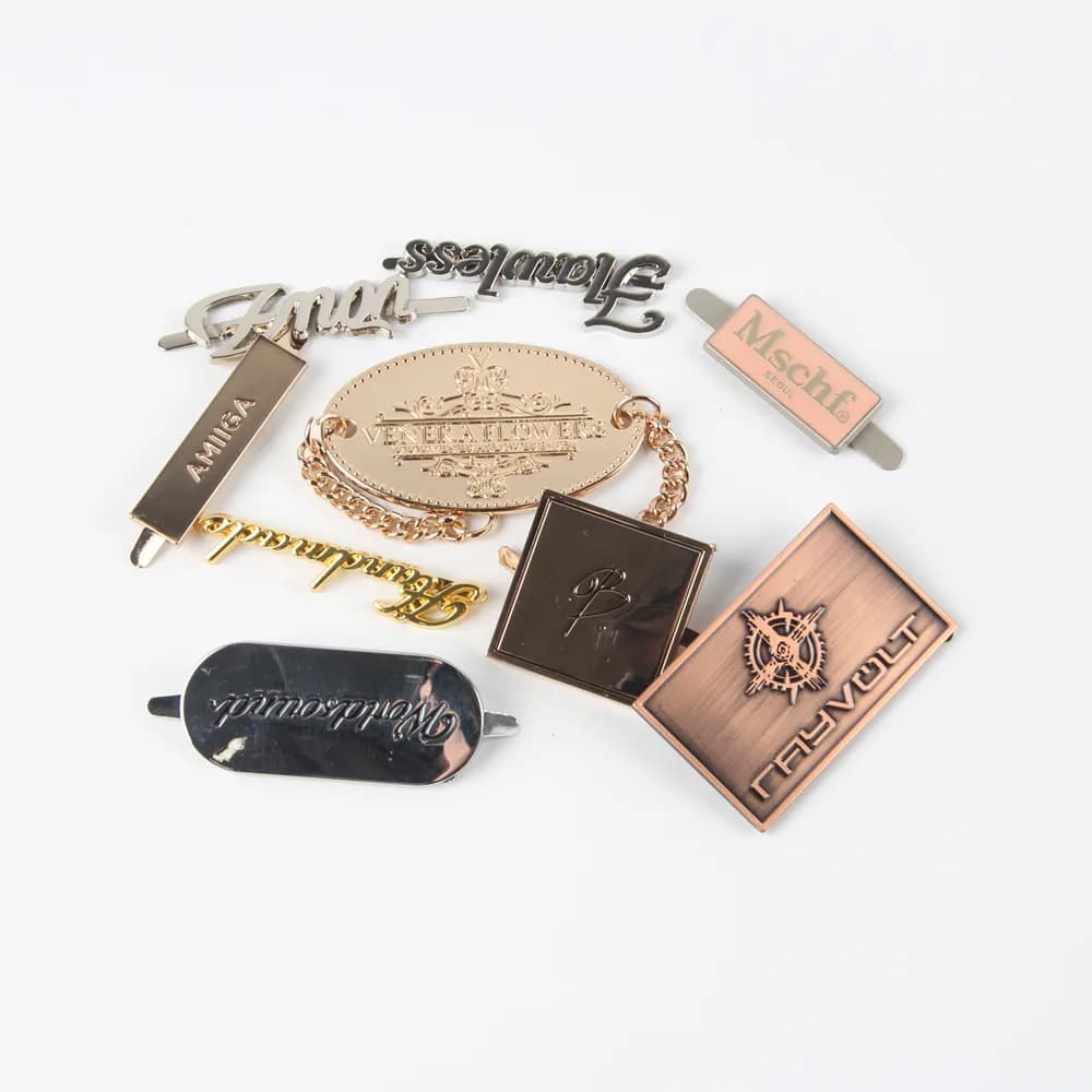 Garment Accessories Brand logo Bag Gold Embossed Metal Label Tag Metal Tag Plate Custom logo Engraved - view 1