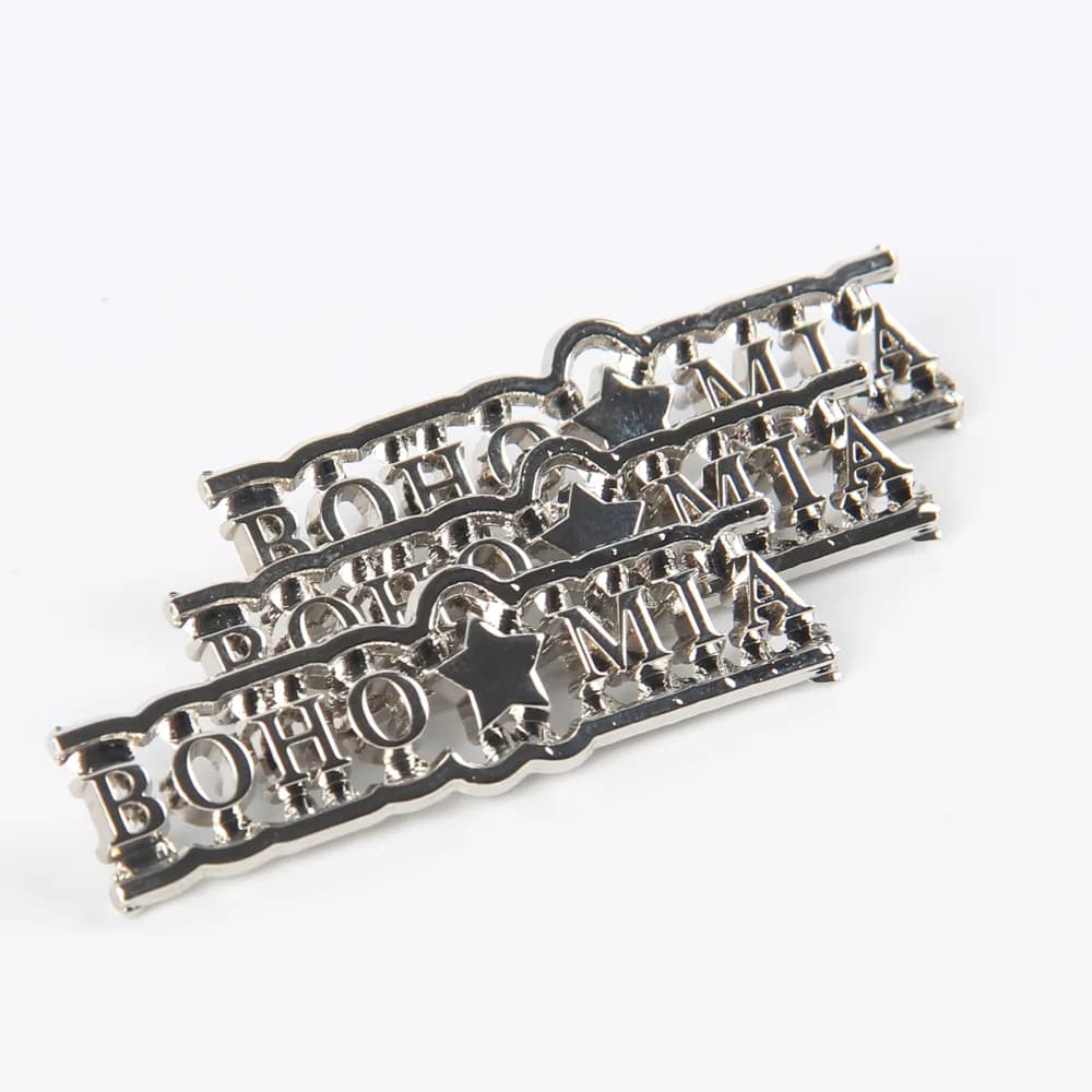 Garment Accessories Brand logo Gold Embossed Metal Label Custom Metal logo Pearl Rhinestone Custom Engraveable Metal Tags - view 1