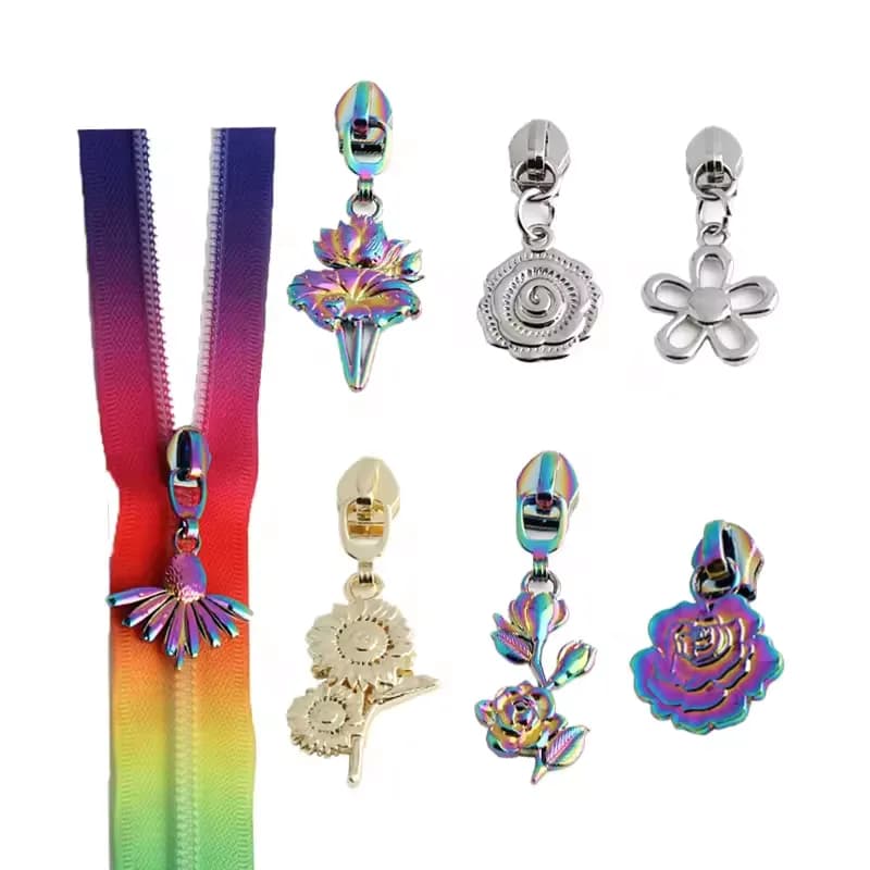 Attractive Multiple Flower Shape Metal Zipper Slider Zinc Alloy 5# Nylon Zipper, front view