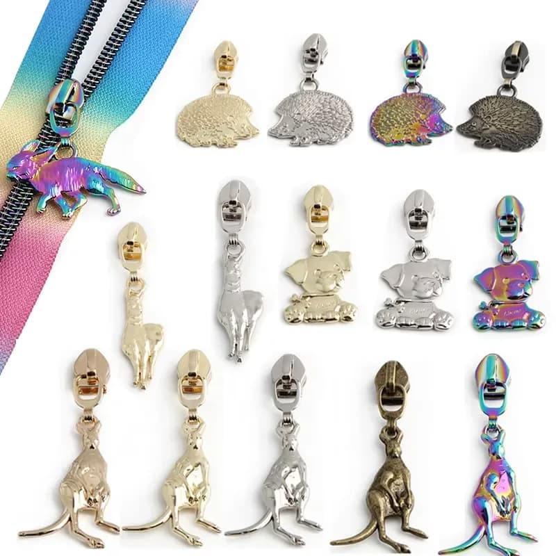 Multiple Style/Colors Selection 5# Nylon Zipper Puller Animal Pattern Metal, front view