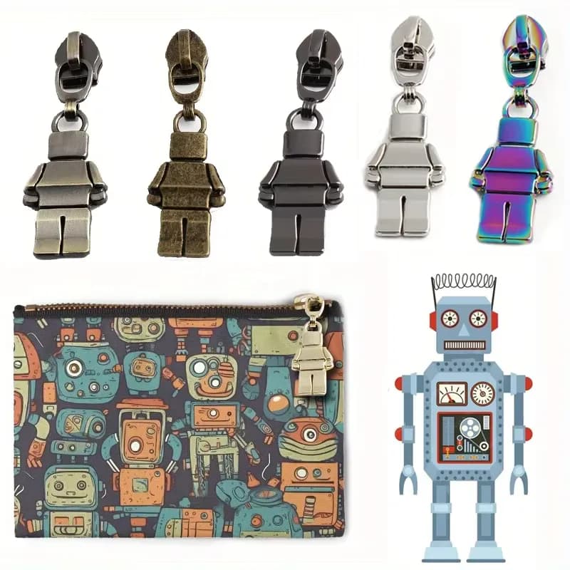 Robot Zipper Puller 5 Styles-Punk Metal Eco-Friendly Customizable for Sport Bags, front view